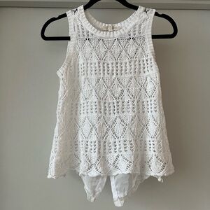 Rewind | Open Knit Crochet Button Back Top | White | XS